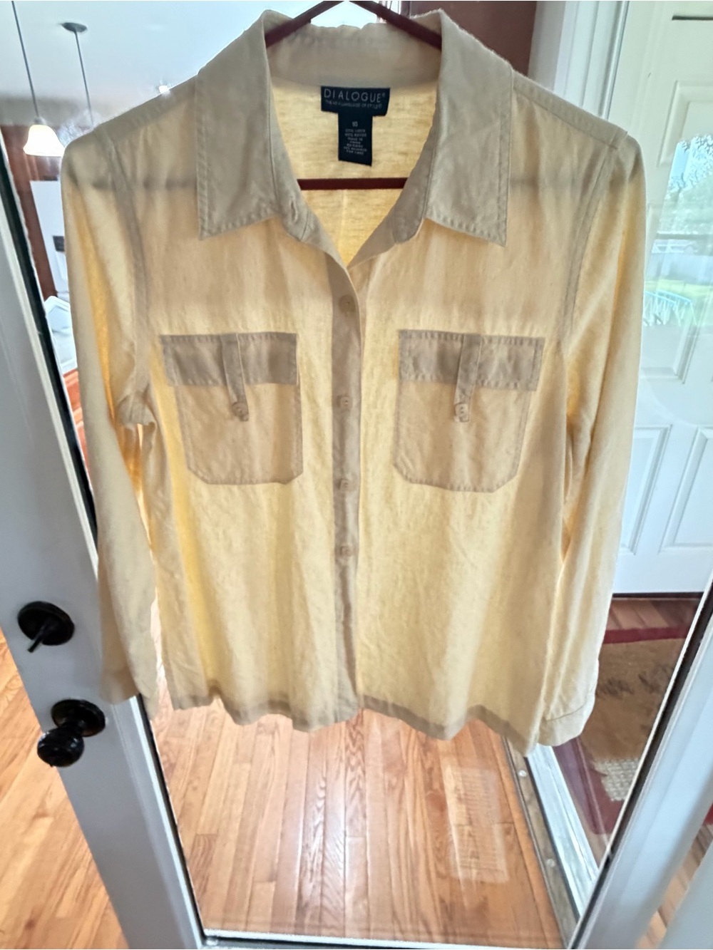 Vintage Women’sDialogue Pale Yellow Linen Blend Utility Button Down Shirt Sz. 10
